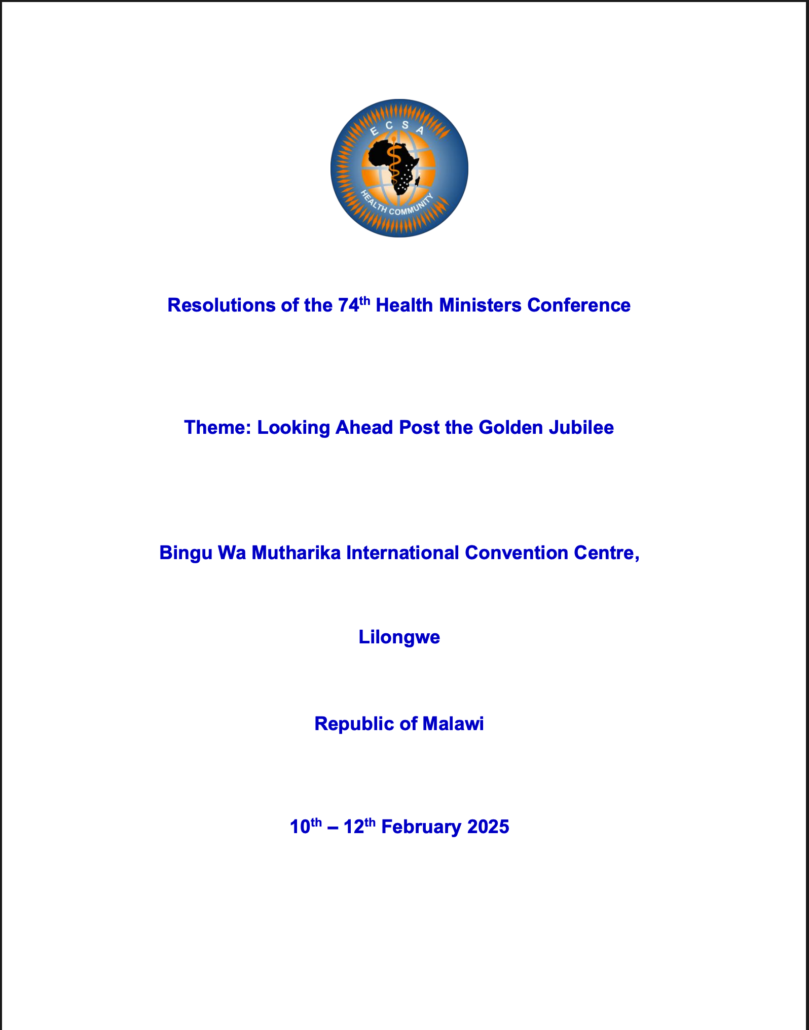 Cover of Resolutions of the 74th Health Ministers Conference